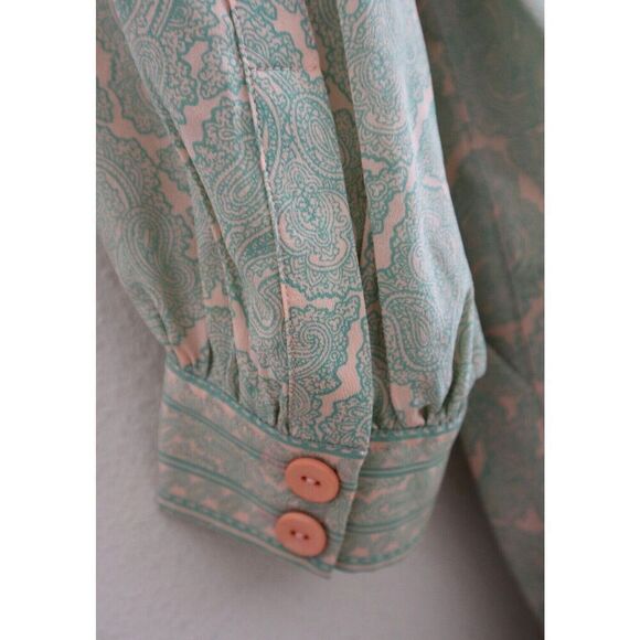 Joie 8902OP00925 Women's Sz M Green/Peach Long Sleeve Silk Romper - Picture 6 of 14